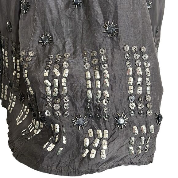 Chicos Skirt Size 1 Woman’s 8 Silk Midi A-Line Gray Beaded Sequins Lined - Picture 4 of 9